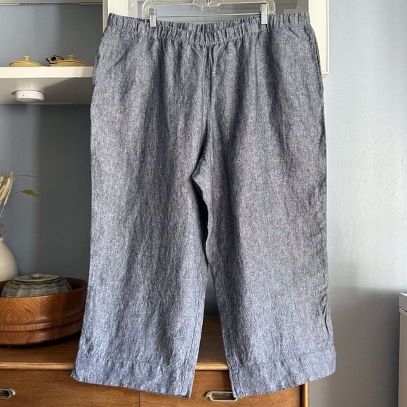 J. Jill Love Linen Relaxed Crop Pants Blue Pull On Wide Leg Blue White 3X - Picture 1 of 5
